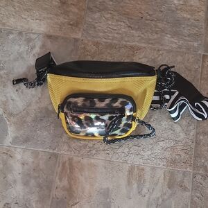 Gently Used, Yellow and Black Steve Madden Belt Bag with Chain Detail